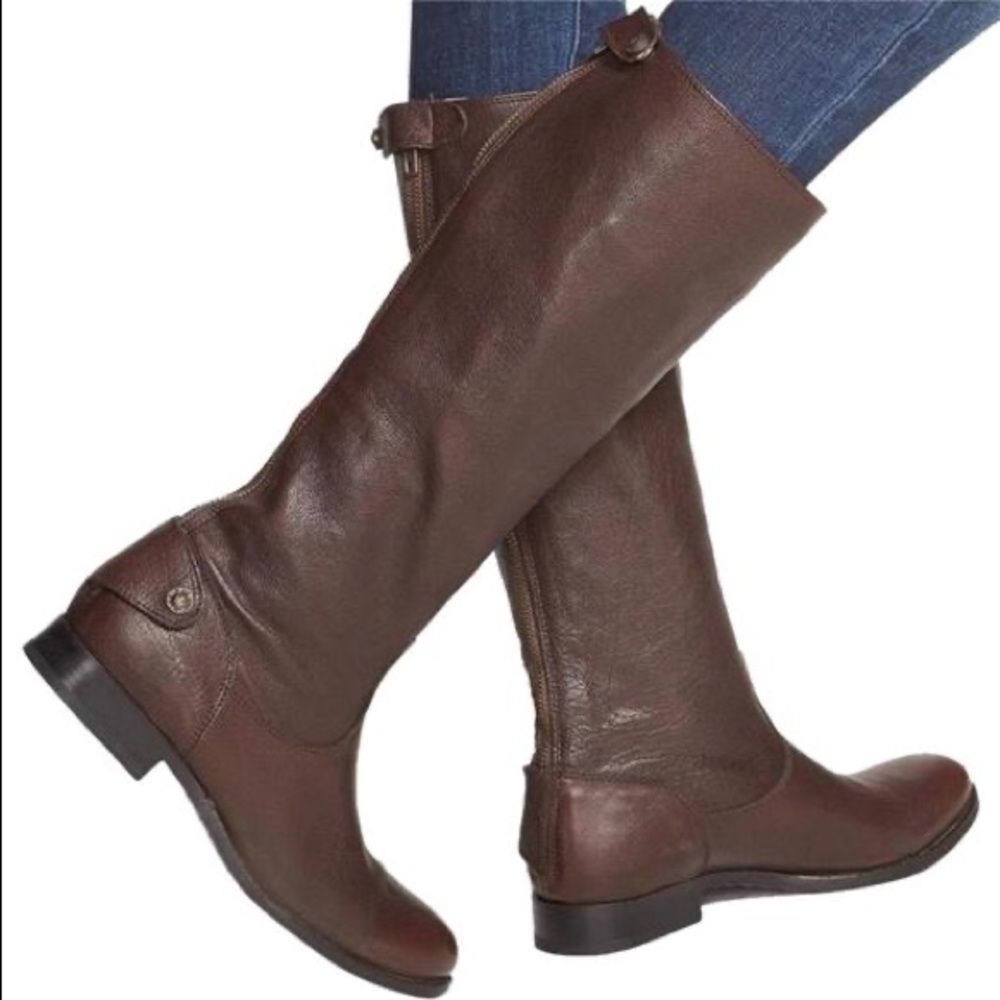 Frye Melissa Button Back Brown Tall Leather Boots Size 8.5B
